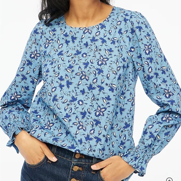 J Crew Factory Long Sleeve Floral Printed Poplin Blouse - Picture 1 of 10